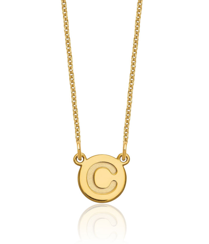 14K Solid Yellow Gold Dainty Letter C Initial Name Monogram Chain Necklace