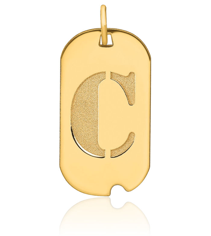 14K Solid Yellow Gold Dainty Letter C Initial Name Monogram Dog Tag Necklace Chain Pendant Charm