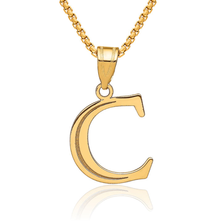 14K Solid Yellow Gold Dainty Letter C Initial Name Monogram Necklace Chain Pendant Charm