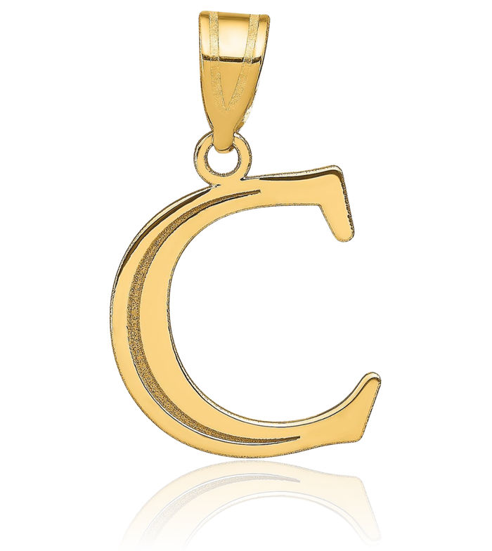 14K Solid Yellow Gold Dainty Letter C Initial Name Monogram Necklace Chain Pendant Charm