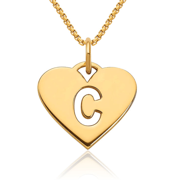 14K Solid Yellow Gold Dainty Letter C Initial Name Monogram Necklace Chain Pendant Charm