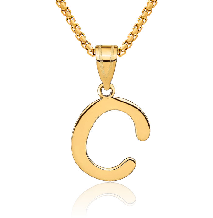 14K Solid Yellow Gold Dainty Letter C Initial Name Monogram Necklace Chain Pendant Charm