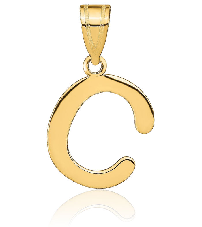 14K Solid Yellow Gold Dainty Letter C Initial Name Monogram Necklace Chain Pendant Charm