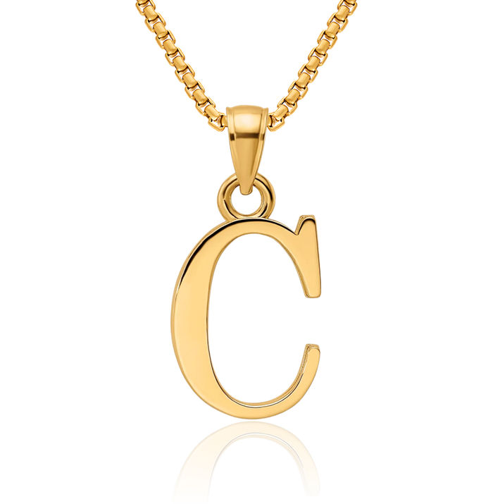 14K Solid Yellow Gold Dainty Letter C Initial Name Monogram Necklace Chain Pendant Charm