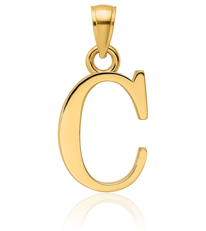 14K Solid Yellow Gold Dainty Letter C Initial Name Monogram Necklace Chain Pendant Charm