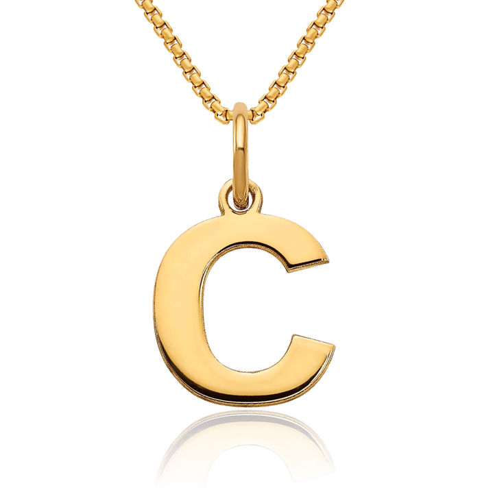 14K Solid Yellow Gold Dainty Letter C Initial Name Monogram Necklace Chain Pendant Charm