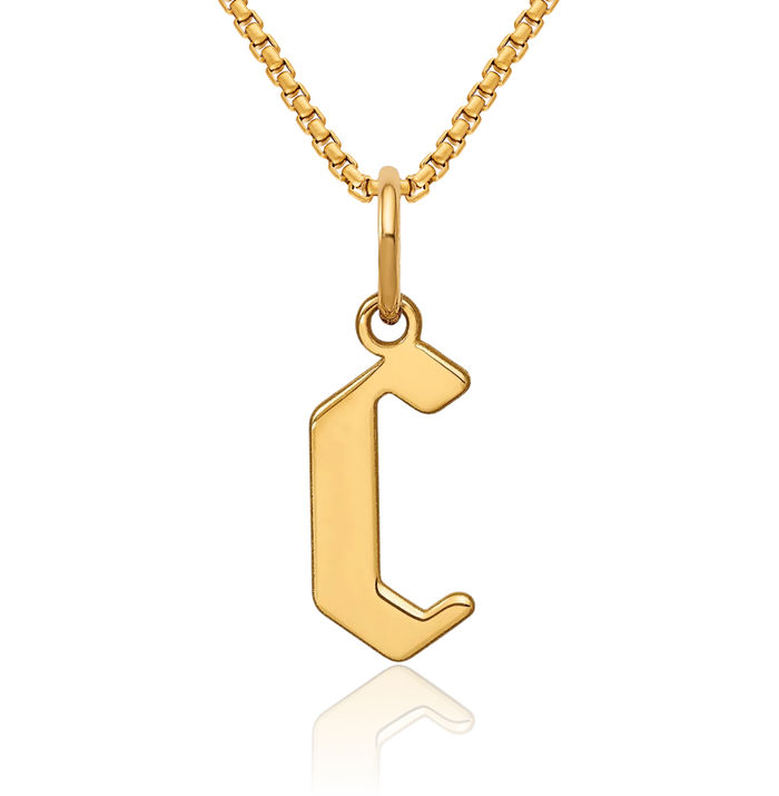 14K Solid Yellow Gold Dainty Letter C Initial Name Monogram Necklace Chain Pendant Charm