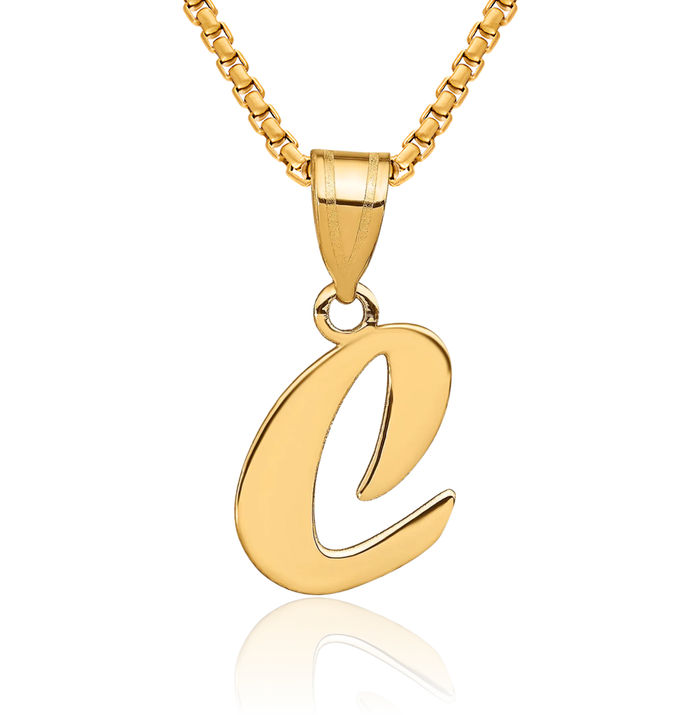 14K Solid Yellow Gold Dainty Letter C Initial Name Monogram Necklace Chain Pendant Charm