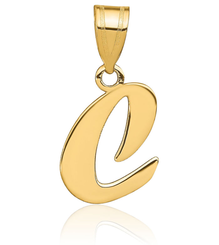 14K Solid Yellow Gold Dainty Letter C Initial Name Monogram Necklace Chain Pendant Charm