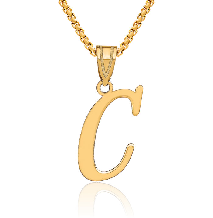 14K Solid Yellow Gold Dainty Letter C Initial Name Monogram Necklace Chain Pendant Charm