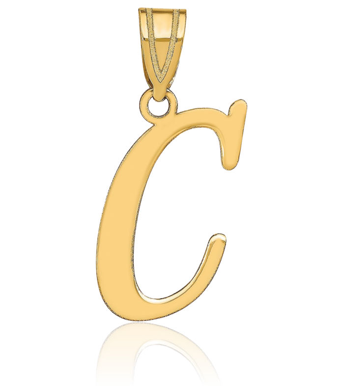 14K Solid Yellow Gold Dainty Letter C Initial Name Monogram Necklace Chain Pendant Charm