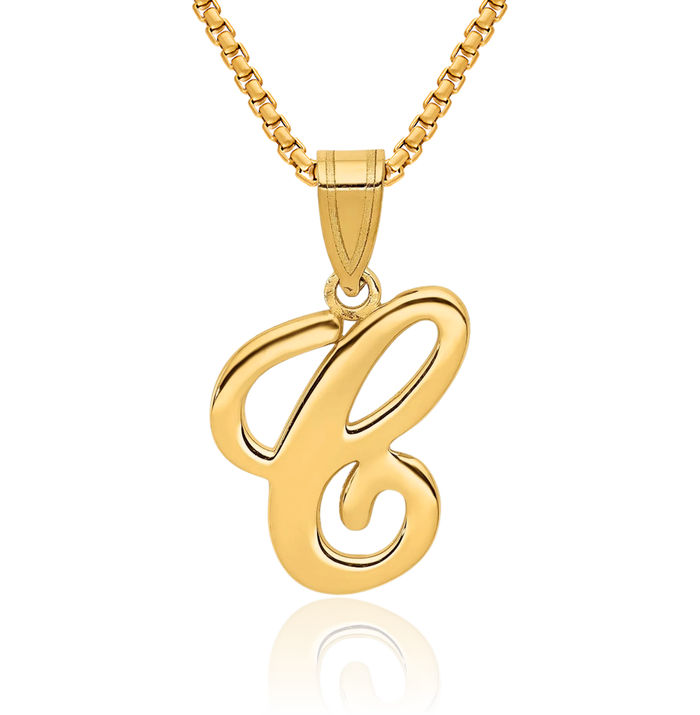 14K Solid Yellow Gold Dainty Letter C Initial Name Monogram Necklace Chain Pendant Charm