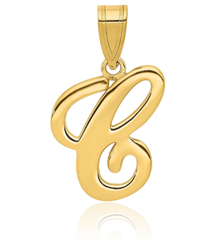 14K Solid Yellow Gold Dainty Letter C Initial Name Monogram Necklace Chain Pendant Charm