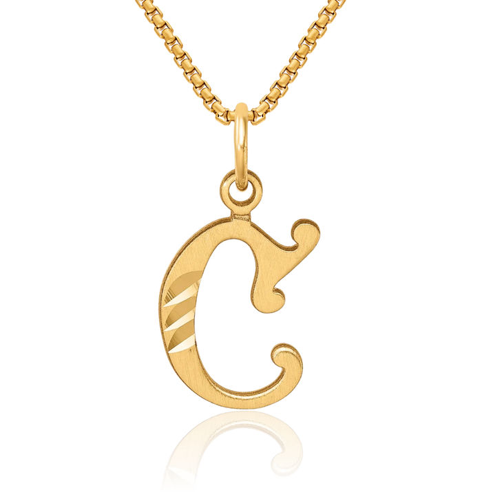 14K Solid Yellow Gold Dainty Letter C Initial Name Monogram Necklace Chain Pendant Charm