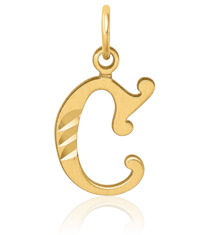 14K Solid Yellow Gold Dainty Letter C Initial Name Monogram Necklace Chain Pendant Charm