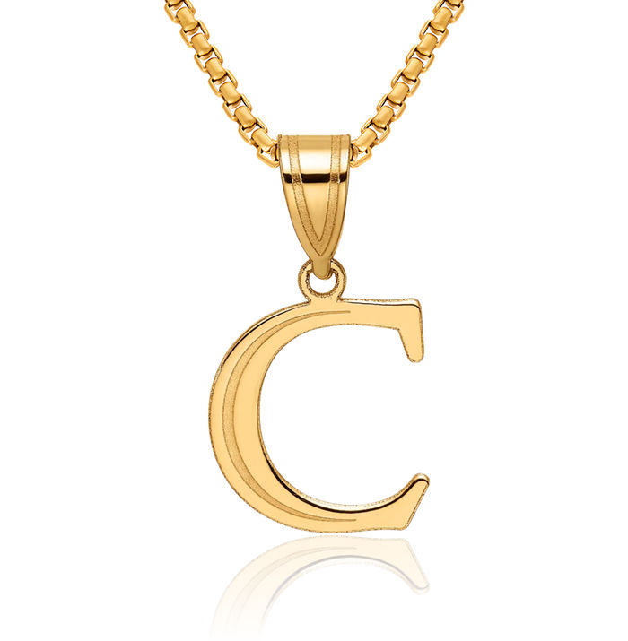 14K Solid Yellow Gold Dainty Letter C Initial Name Monogram Necklace Chain Pendant Charm