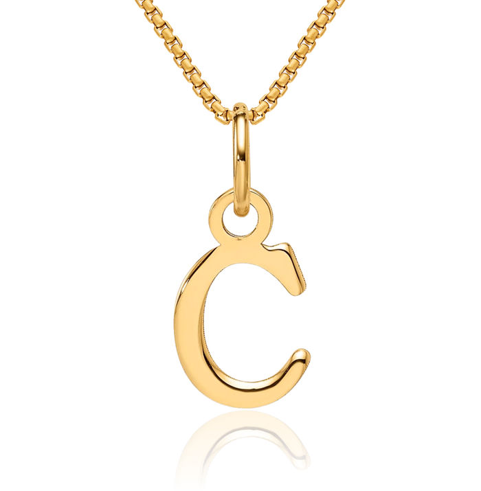 14K Solid Yellow Gold Dainty Letter C Initial Name Monogram Necklace Chain Pendant Charm