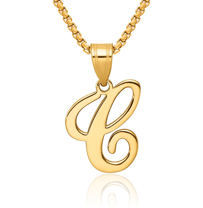 14K Solid Yellow Gold Dainty Letter C Initial Name Monogram Necklace Chain Pendant Charm