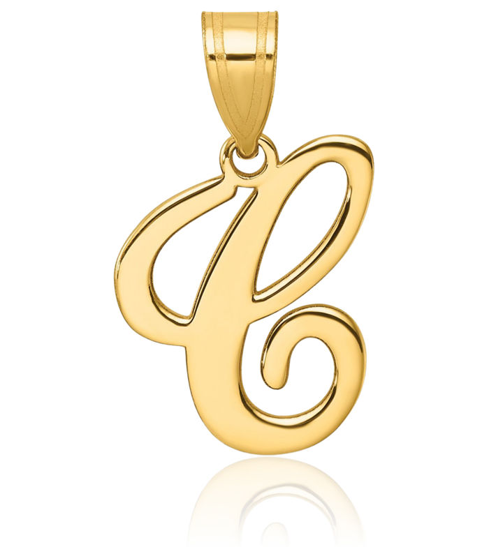 14K Solid Yellow Gold Dainty Letter C Initial Name Monogram Necklace Chain Pendant Charm