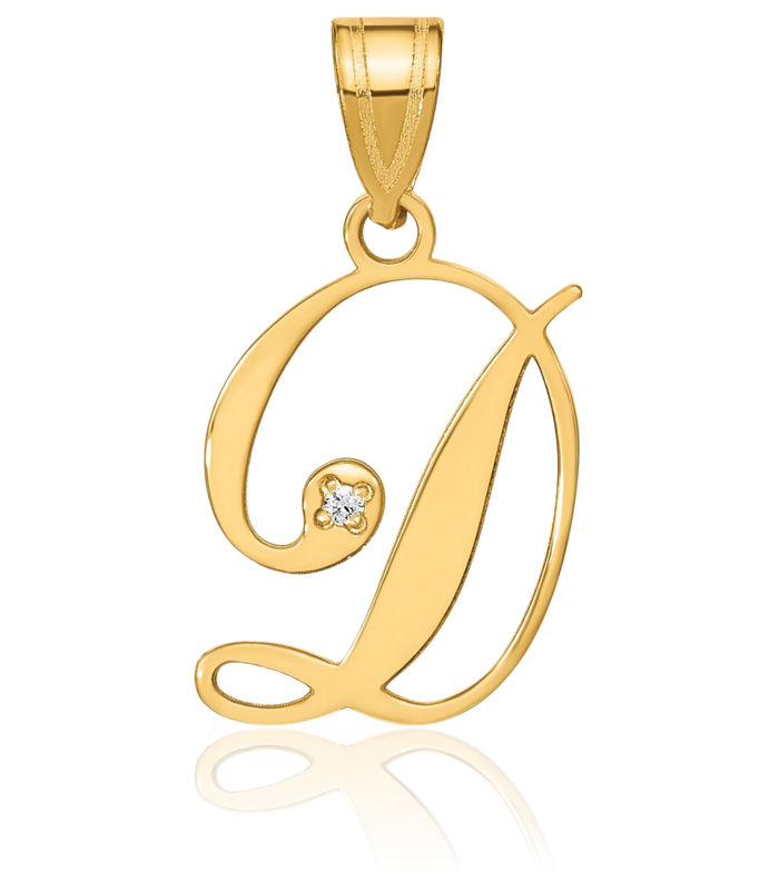 14K Solid Yellow Gold Dainty Letter D Initial Name Monogram Necklace Chain Pendant Charm Diamond