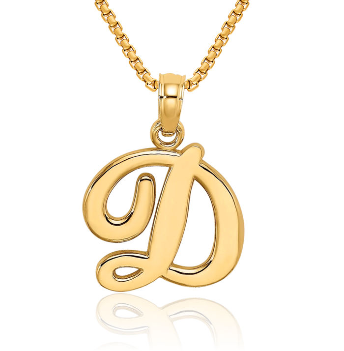 14K Solid Yellow Gold Dainty Letter D Initial Name Monogram Necklace Chain Pendant Charm