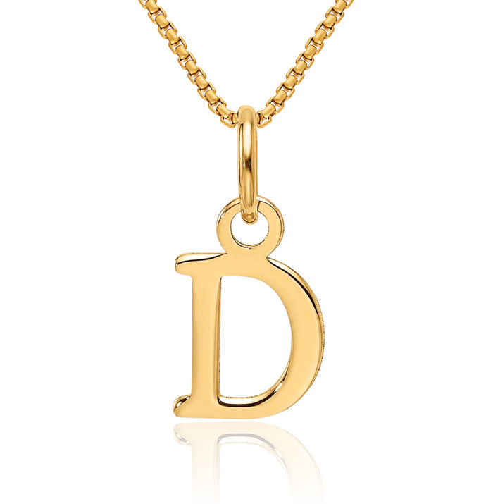 14K Solid Yellow Gold Dainty Letter D Initial Name Monogram Necklace Chain Pendant Charm