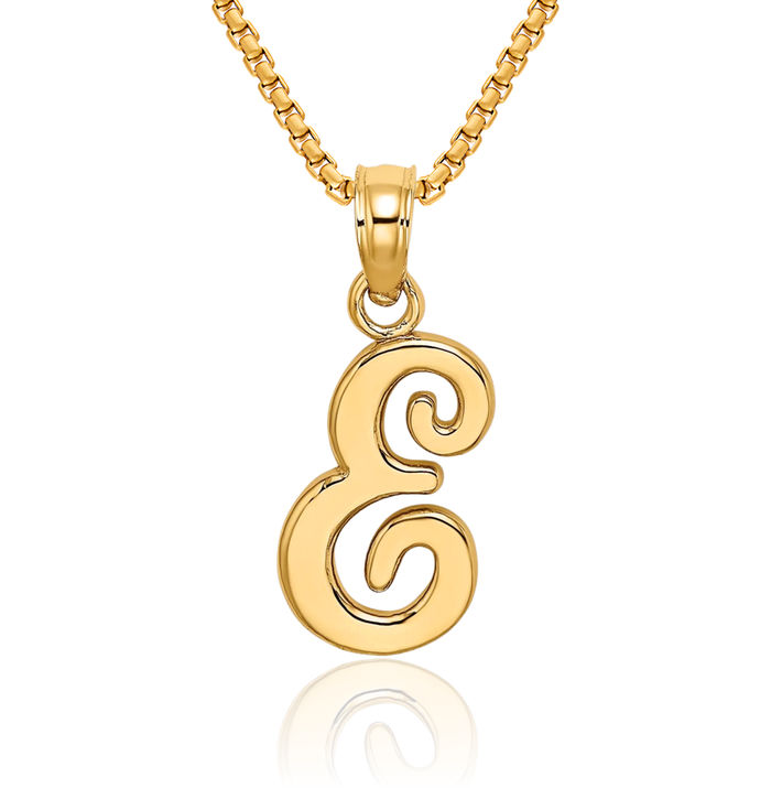 14K Solid Yellow Gold Dainty Letter E Initial Name Monogram Necklace Chain Pendant Charm