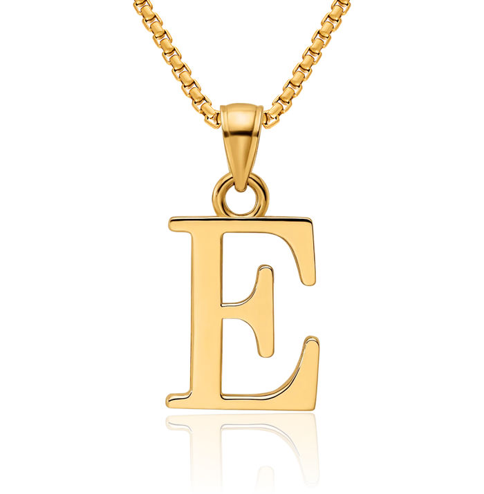 14K Solid Yellow Gold Dainty Letter E Initial Name Monogram Necklace Chain Pendant Charm