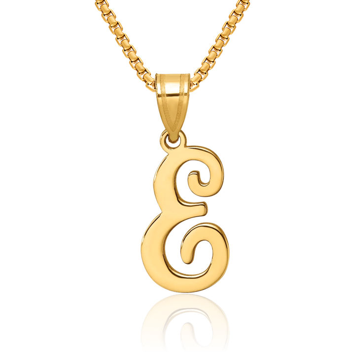 14K Solid Yellow Gold Dainty Letter E Initial Name Monogram Necklace Chain Pendant Charm