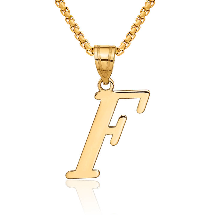 14K Solid Yellow Gold Dainty Letter F Initial Name Monogram Necklace Chain Pendant Charm