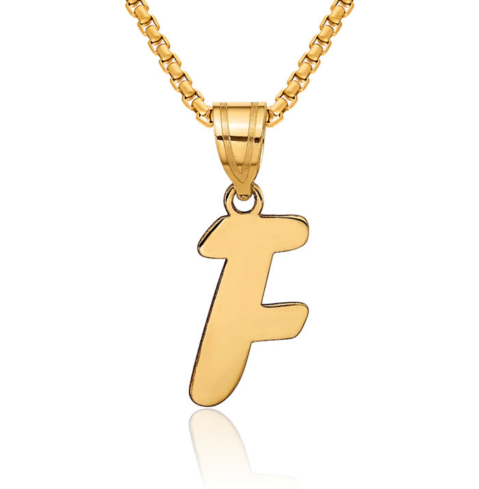 14K Solid Yellow Gold Dainty Letter F Initial Name Monogram Necklace Chain Pendant Charm