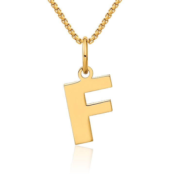 14K Solid Yellow Gold Dainty Letter F Initial Name Monogram Necklace Chain Pendant Charm