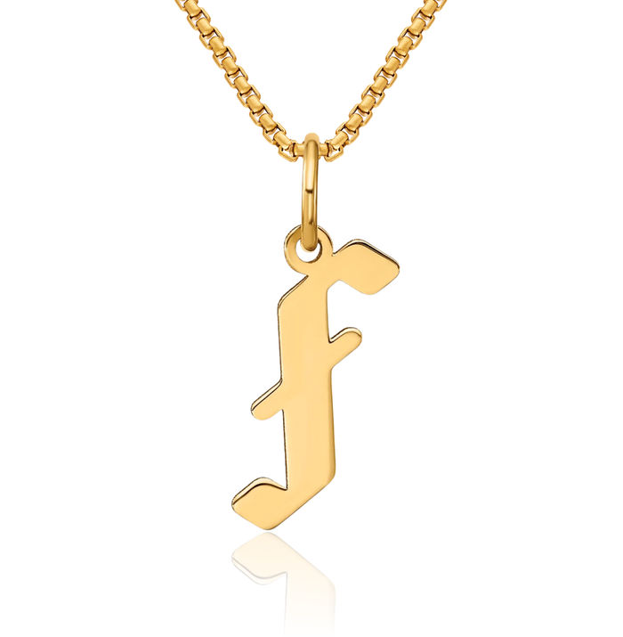 14K Solid Yellow Gold Dainty Letter F Initial Name Monogram Necklace Chain Pendant Charm