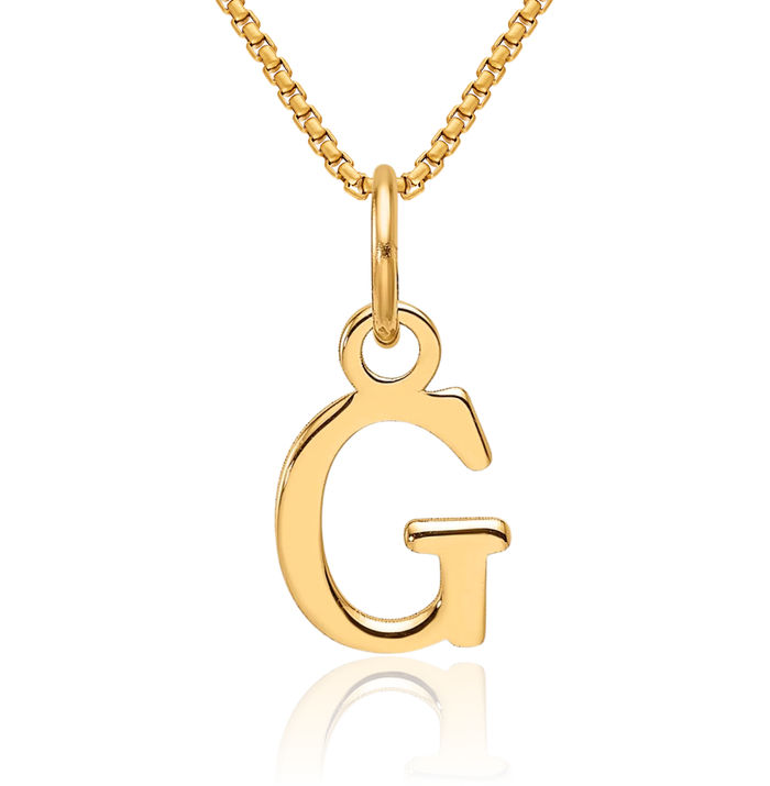 14K Solid Yellow Gold Dainty Letter G Initial Name Monogram Necklace Chain Pendant Charm