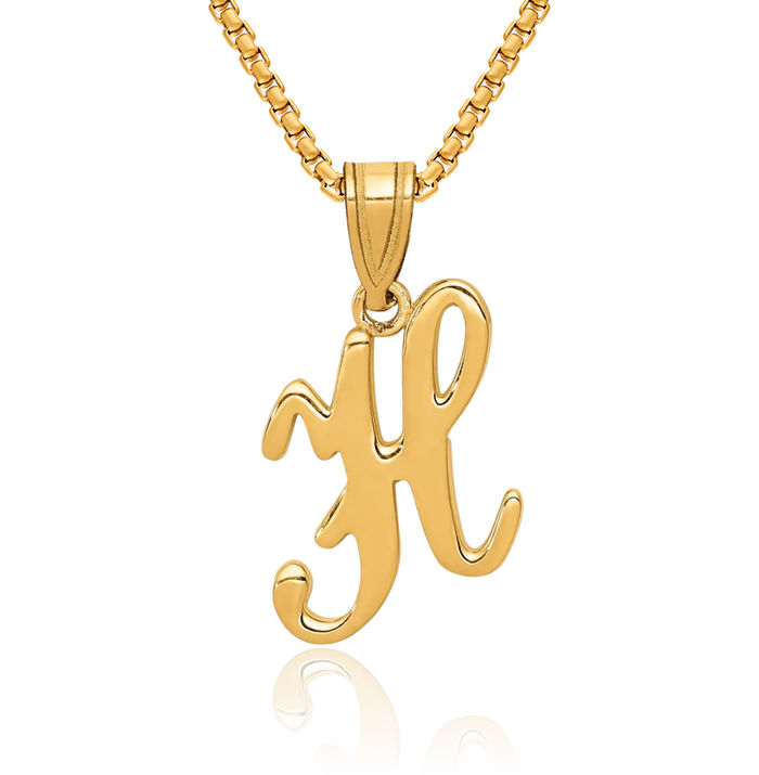 14K Solid Yellow Gold Dainty Letter H Initial Name Monogram Necklace Chain Pendant Charm