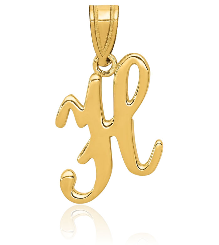 14K Solid Yellow Gold Dainty Letter H Initial Name Monogram Necklace Chain Pendant Charm