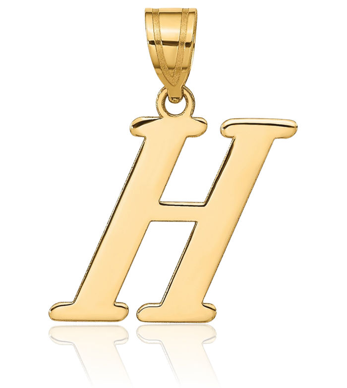 14K Solid Yellow Gold Dainty Letter H Initial Name Monogram Necklace Chain Pendant Charm