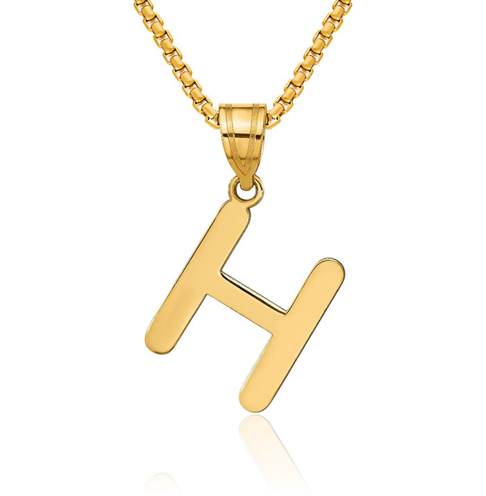 14K Solid Yellow Gold Dainty Letter H Initial Name Monogram Necklace Chain Pendant Charm