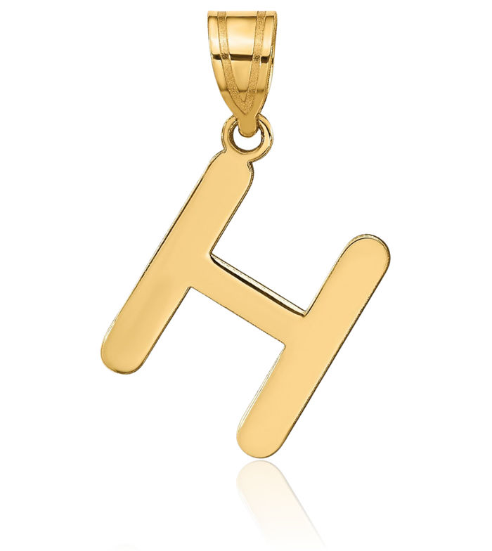 14K Solid Yellow Gold Dainty Letter H Initial Name Monogram Necklace Chain Pendant Charm
