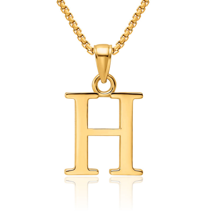 14K Solid Yellow Gold Dainty Letter H Initial Name Monogram Necklace Chain Pendant Charm