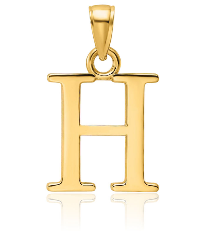14K Solid Yellow Gold Dainty Letter H Initial Name Monogram Necklace Chain Pendant Charm