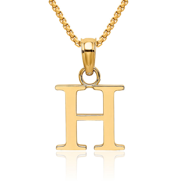 14K Solid Yellow Gold Dainty Letter H Initial Name Monogram Necklace Chain Pendant Charm