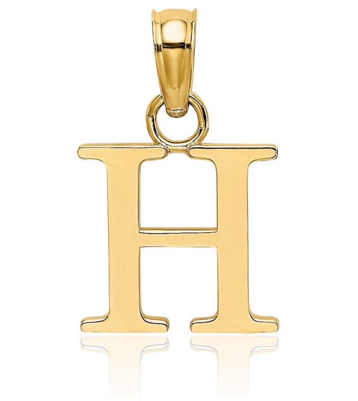14K Solid Yellow Gold Dainty Letter H Initial Name Monogram Necklace Chain Pendant Charm