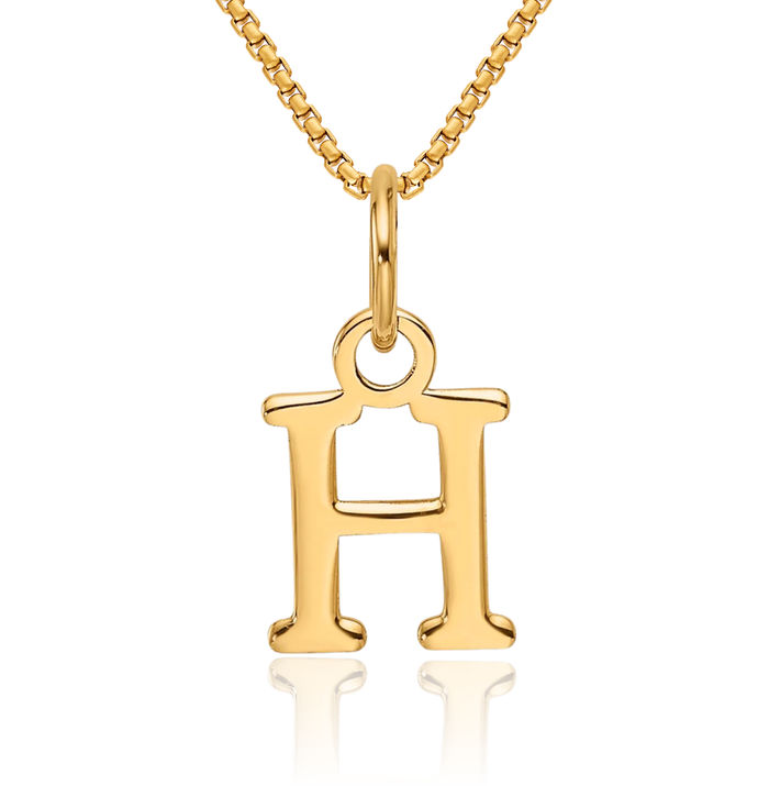 14K Solid Yellow Gold Dainty Letter H Initial Name Monogram Necklace Chain Pendant Charm