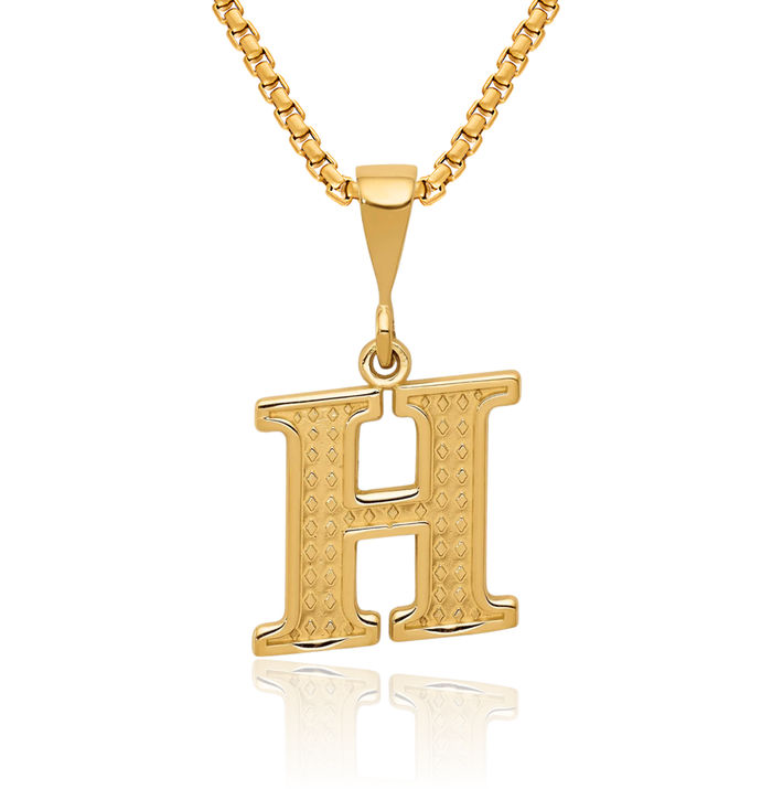 14K Solid Yellow Gold Dainty Letter H Initial Name Monogram Necklace Chain Pendant Charm