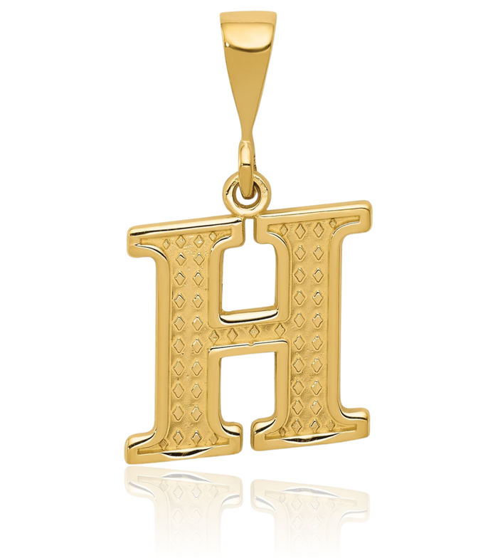14K Solid Yellow Gold Dainty Letter H Initial Name Monogram Necklace Chain Pendant Charm