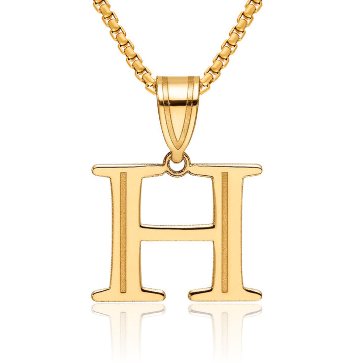 14K Solid Yellow Gold Dainty Letter H Initial Name Monogram Necklace Chain Pendant Charm
