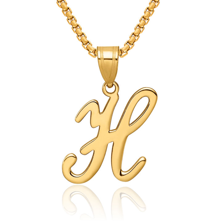 14K Solid Yellow Gold Dainty Letter H Initial Name Monogram Necklace Chain Pendant Charm