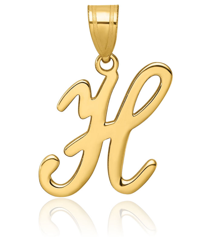 14K Solid Yellow Gold Dainty Letter H Initial Name Monogram Necklace Chain Pendant Charm