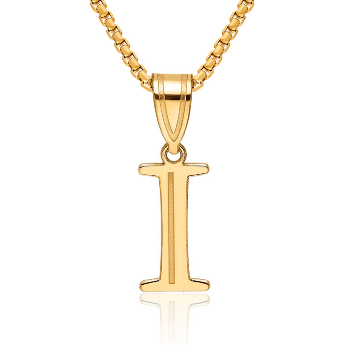 14K Solid Yellow Gold Dainty Letter I Initial Name Monogram Necklace Chain Pendant Charm